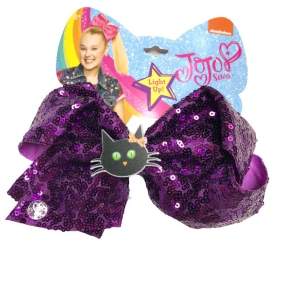 Jojo Siwa Halloween Hair Bow Clip Purple Sequin Cat Light Up LED Ribbon Girls 6" - Picture 6 of 6